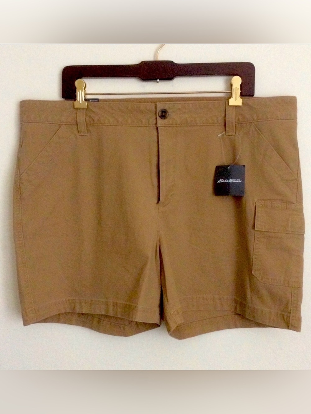 NWT Eddie Bauer Tan Khaki Cargo Shorts 98% Cotton Hike Climb Camp Sz 18